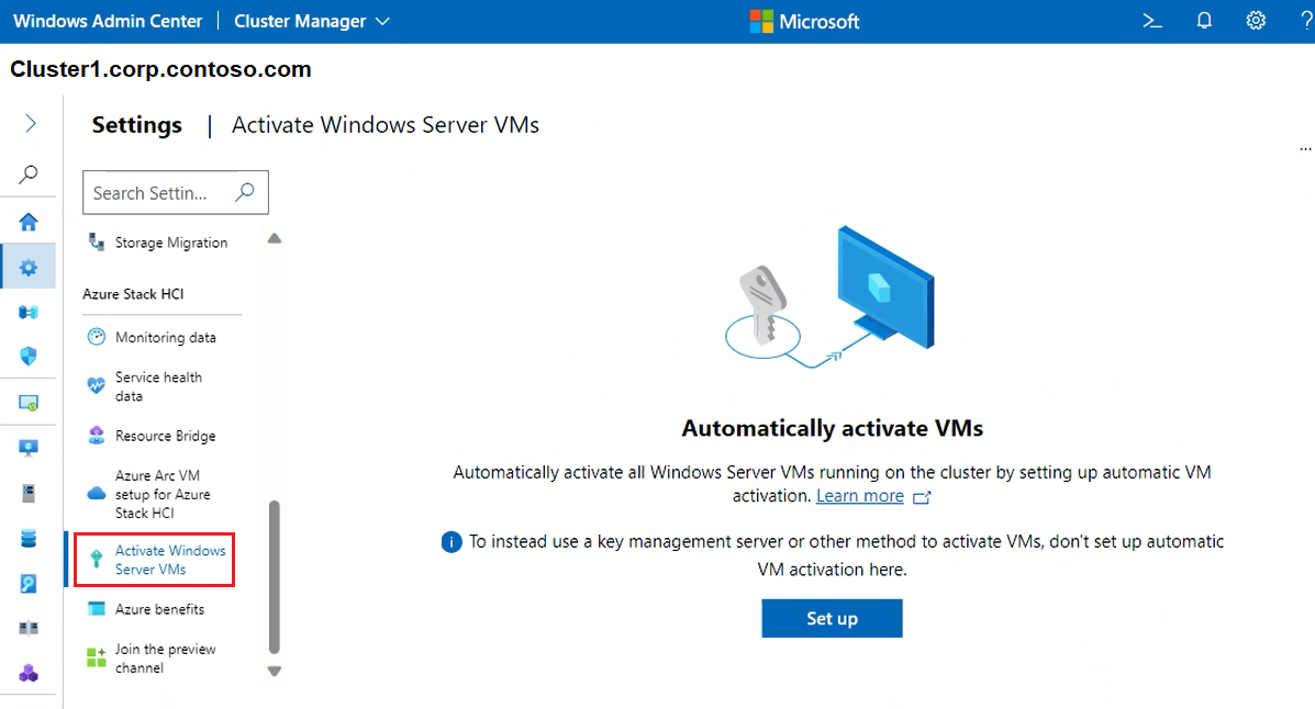 群集“激活 Windows Server VM”屏幕的屏幕截图。