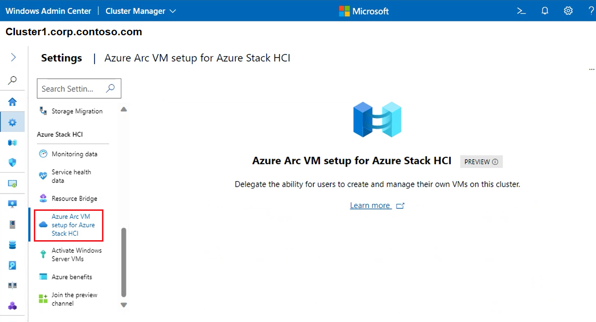 群集“Azure Arc VM”屏幕的屏幕截图。