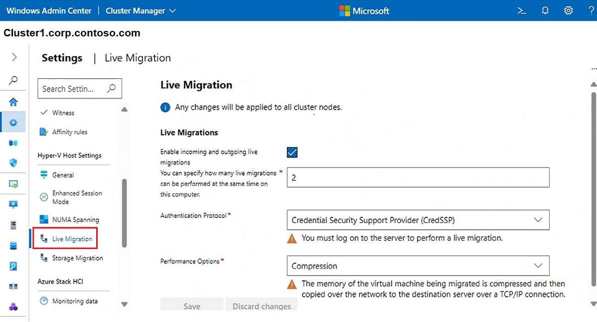 群集“实时迁移”屏幕的屏幕截图。