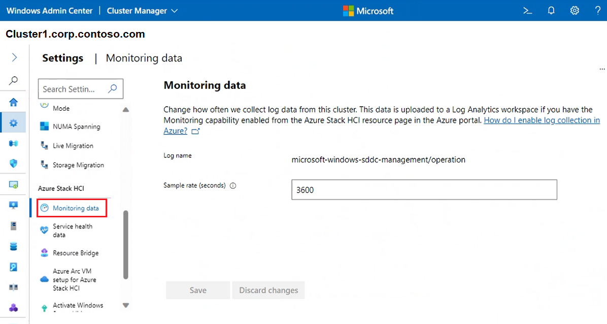 群集“监视数据”屏幕的屏幕截图。