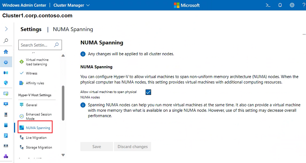 群集“NUMA 涵盖”屏幕的屏幕截图。
