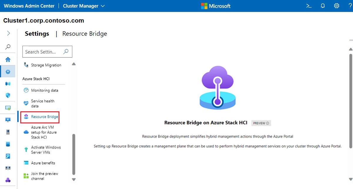 群集“资源网桥”屏幕的屏幕截图。