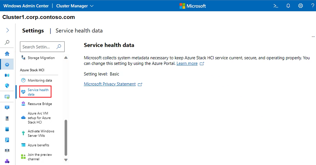 群集“服务运行状况数据”屏幕的屏幕截图。