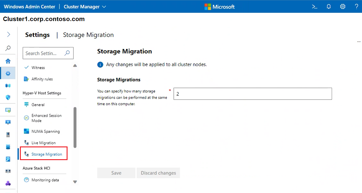 群集“存储迁移”屏幕的屏幕截图。