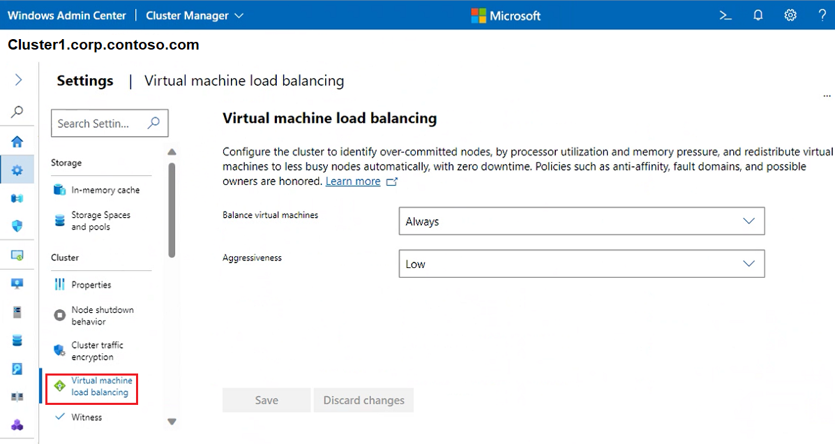 群集“虚拟机负载均衡”屏幕的屏幕截图。