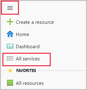 显示 Azure 门户菜单中“所有服务”的屏幕截图。