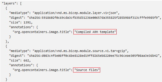 包含源的 bicep 模块注册表的屏幕截图。