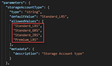 Resource Manager template storage account resources skus