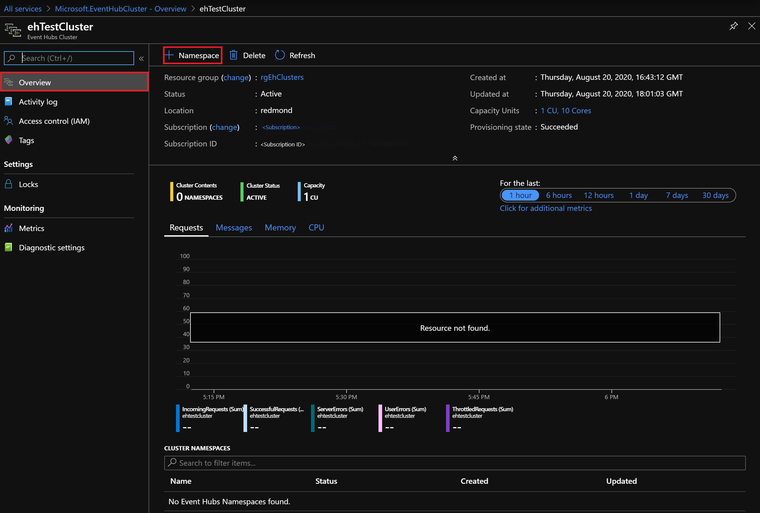 Event Hubs Clusters - select cluster