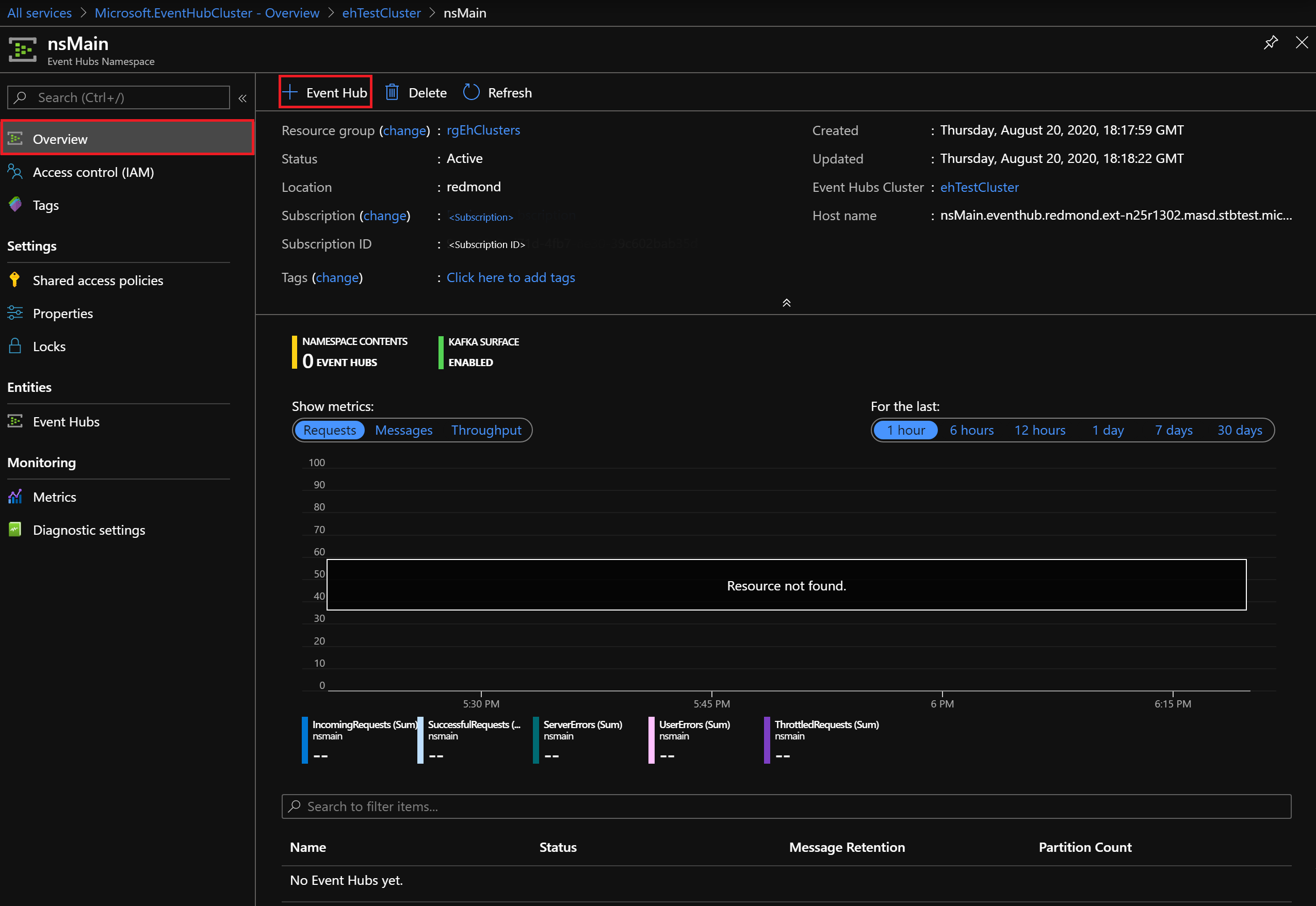 Event Hubs - namespace overview