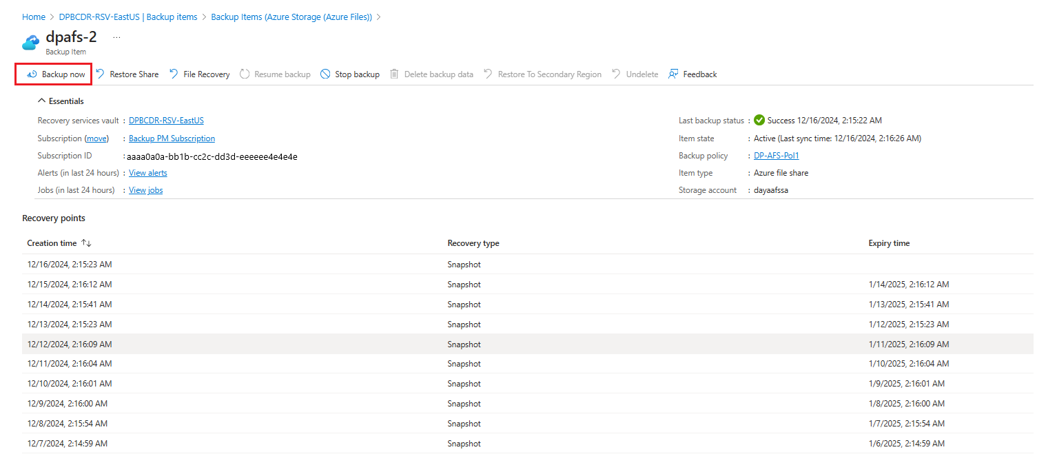 此屏幕截图显示了选择“立即备份”。