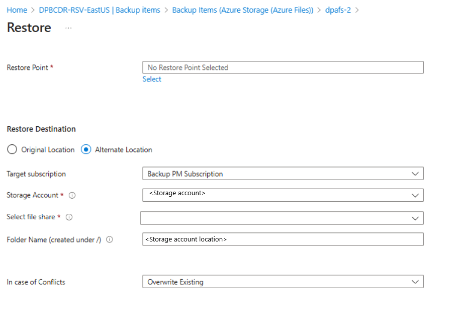 屏幕截图显示如何选择“备用位置”。
