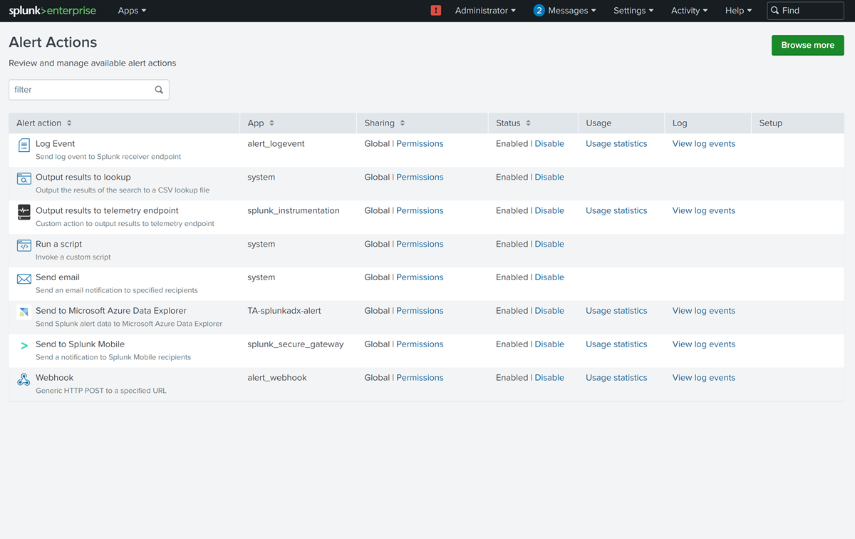 “警报操作”页面的屏幕截图,其中显示了 Azure 数据资源管理器加载项。