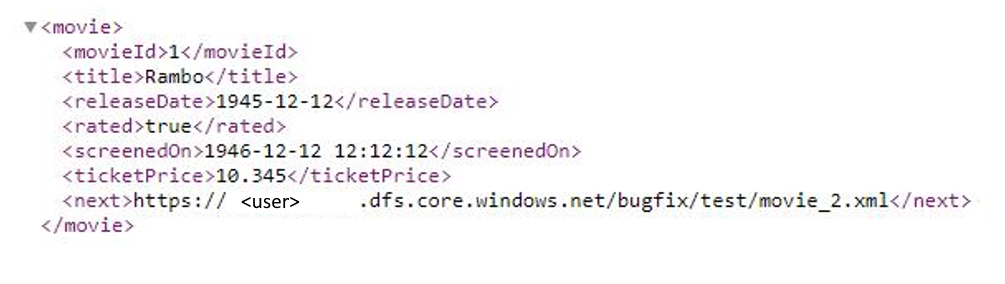 该屏幕截图显示了响应格式为 XML 且下一个请求 URL 来自响应正文。