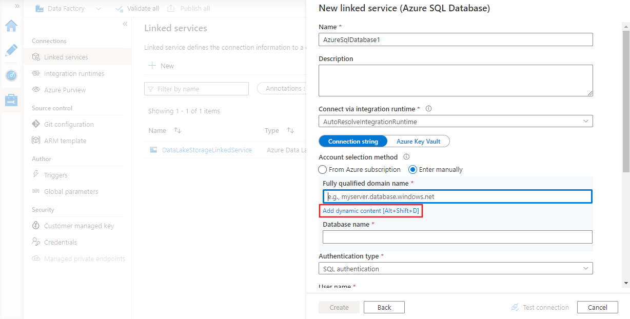 将动态内容添加到“链接服务”定义