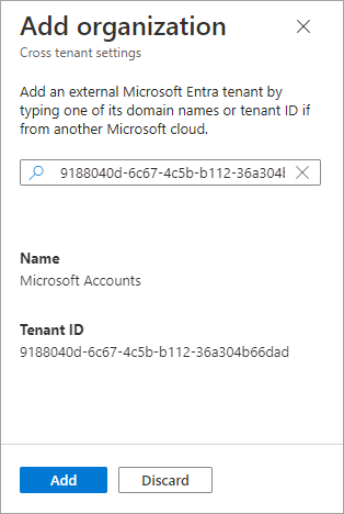 Screenshot that shows adding an organization.