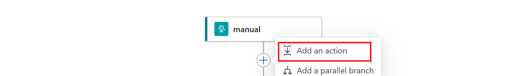 Screenshot of  adding action in logic app designer.