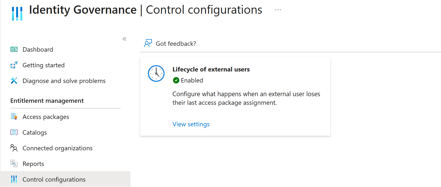 Screenshot of external settings for ID governance.