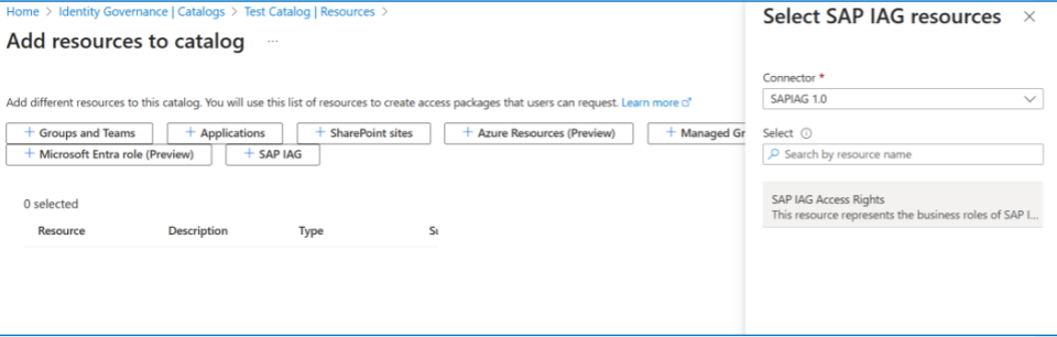 Screenshot of adding SAP IAG as a resource to catalog.