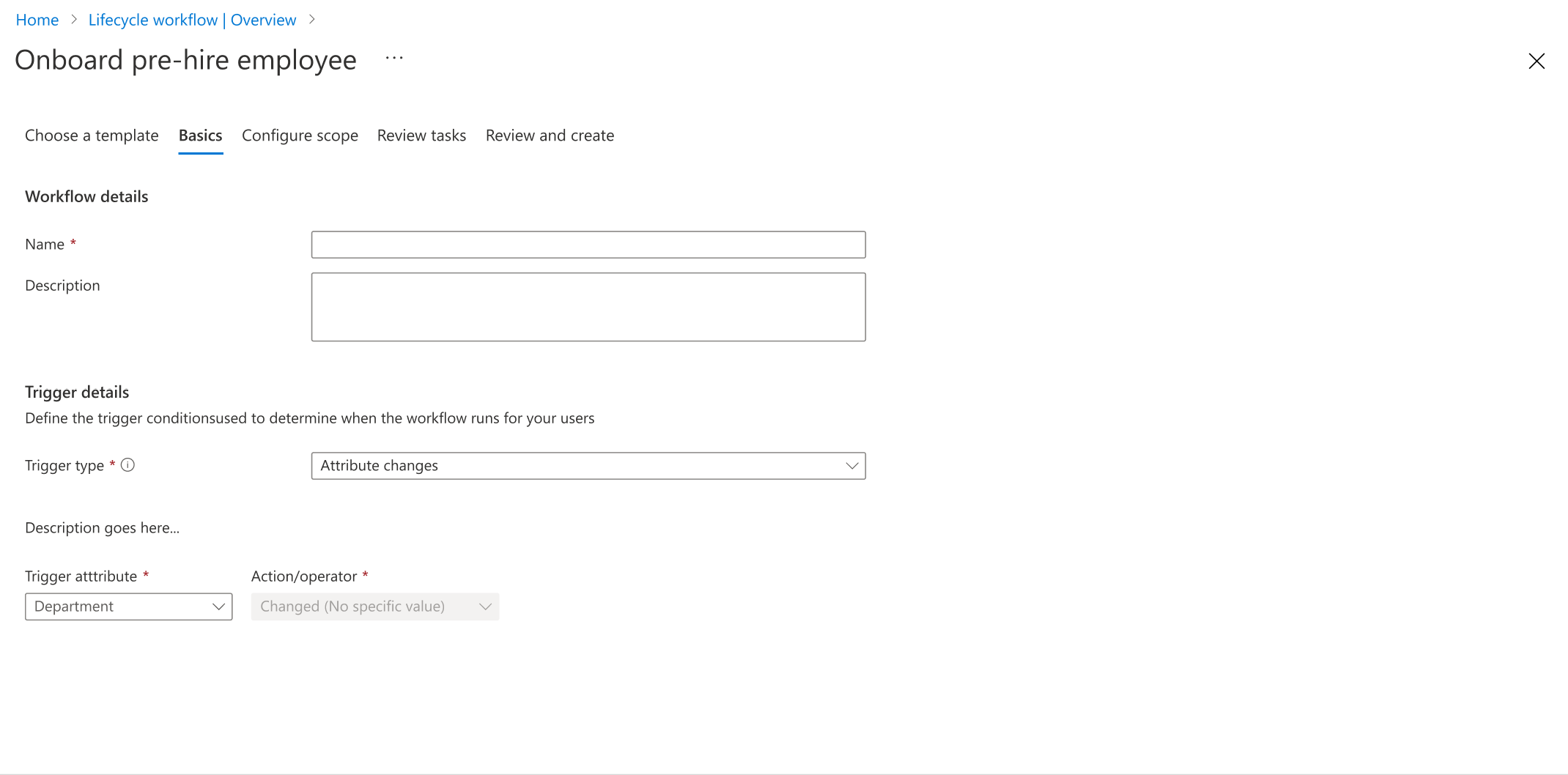Screenshot of the attribute changes trigger for a workflow.