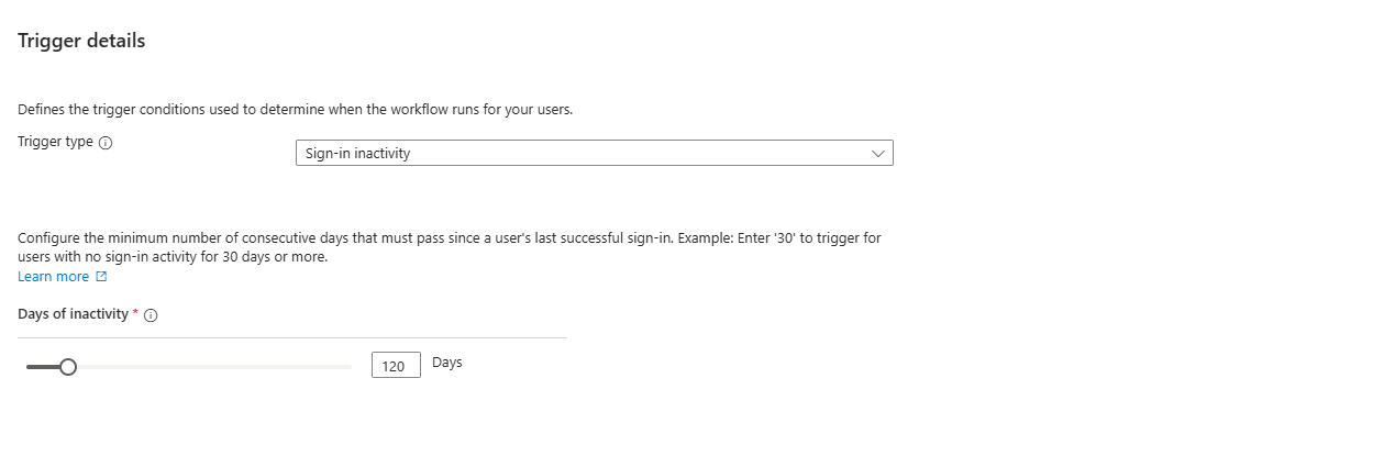 Screenshot of the sign-in inactivity trigger.