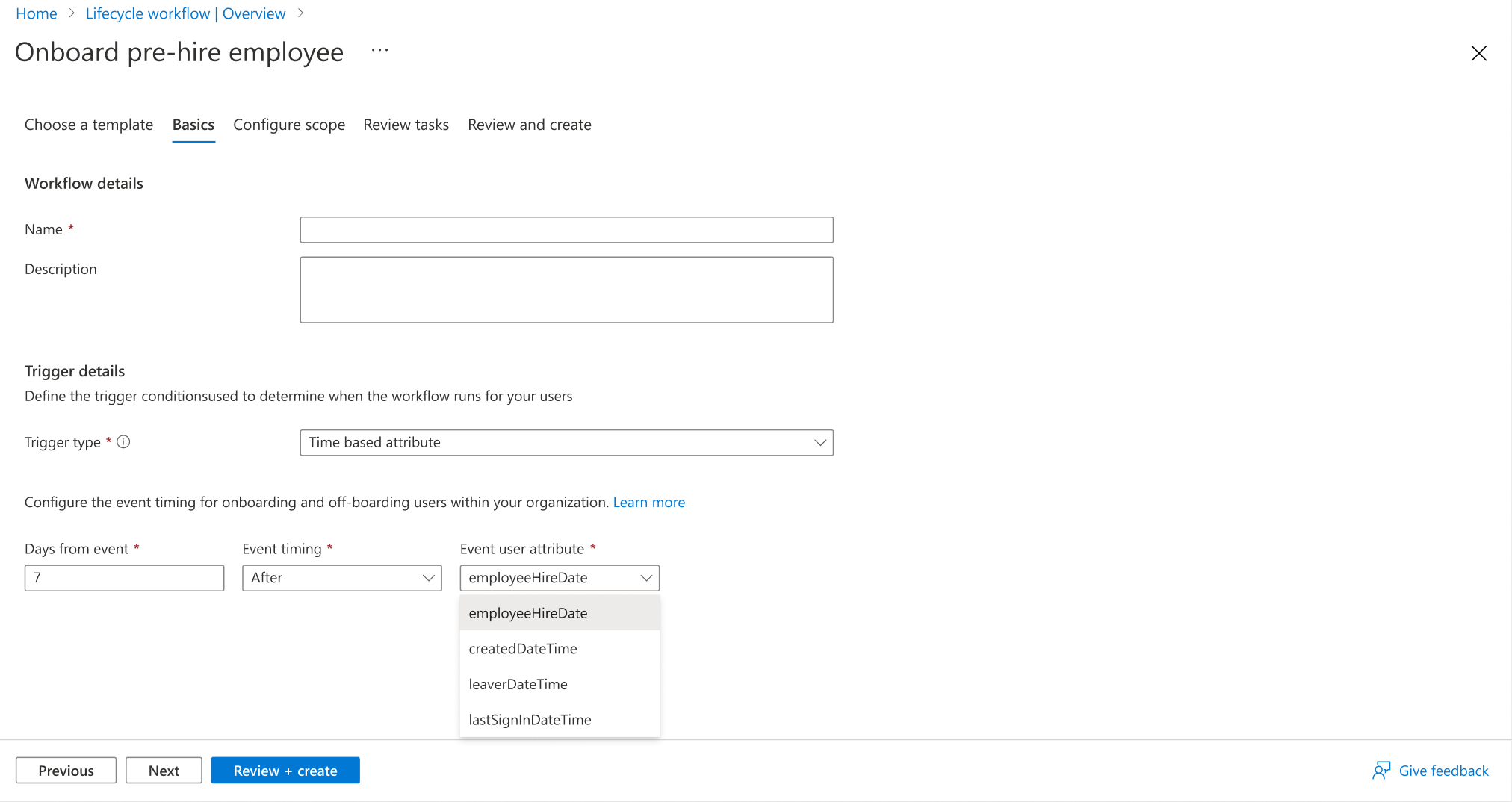 Screenshot of the time based workflow trigger.