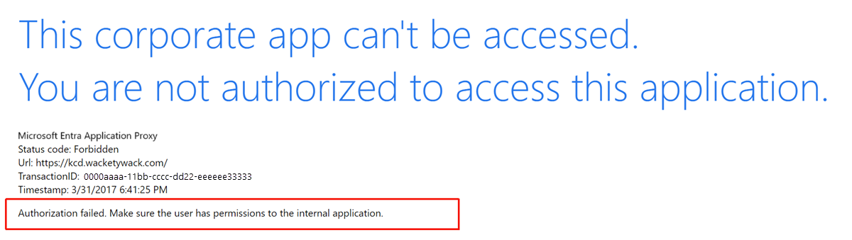 Screenshot that shows an example of authorization failure because of missing permissions.