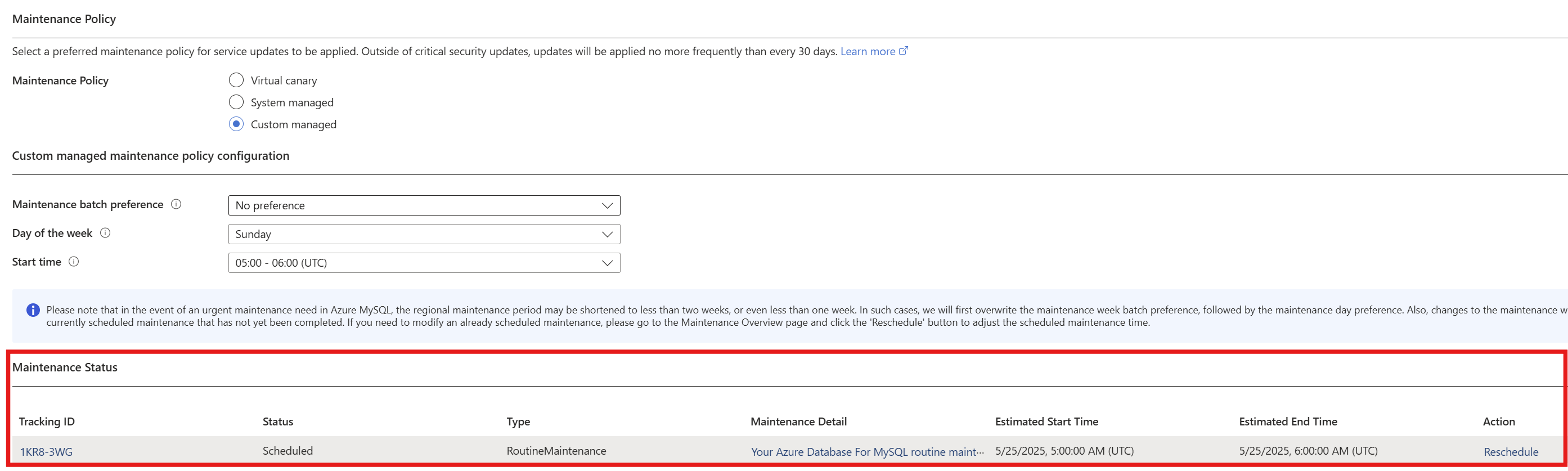 Screenshot that showcases maintenance status.