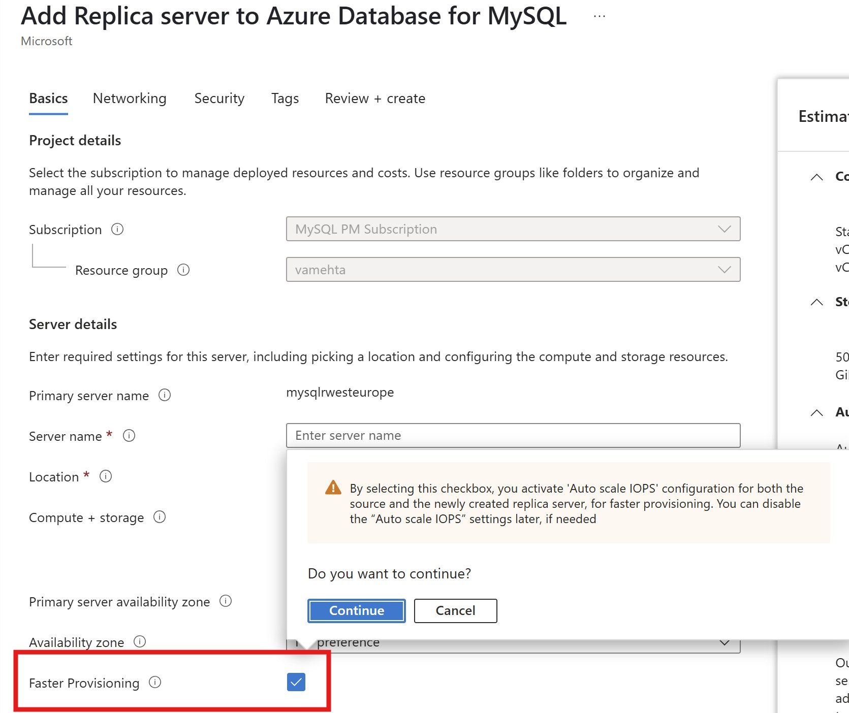 Screenshot of faster provisioning