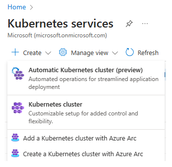The screenshot of the entry point for creating an AKS Automatic cluster in the Azure portal.