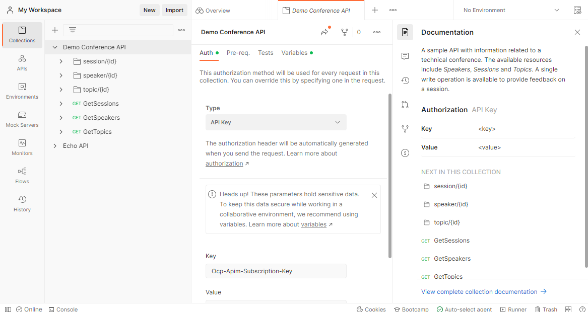 Screenshot of collection imported to Postman.