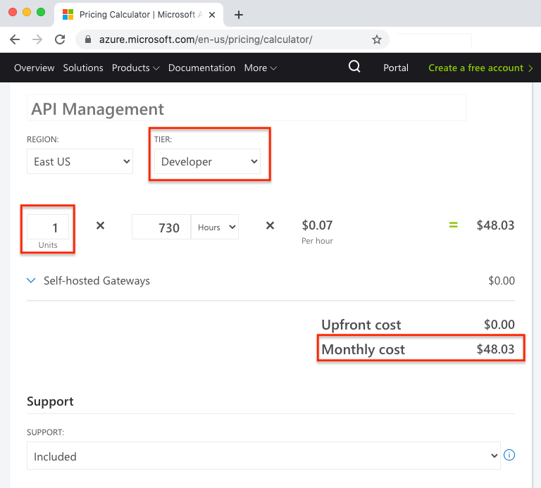 Screenshot that shows an estimate in the Azure pricing calculator.