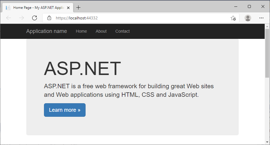 Screenshot of Visual Studio - ASP.NET Framework 4.8 running locally.