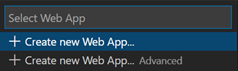 A screenshot of the dialog box in VS Code used to select Create a new Web App.