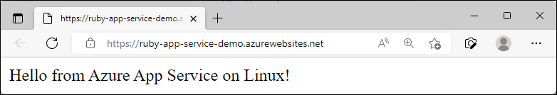 Screenshot of the sample app running in Azure, showing 'Hello from Azure App Service on Linux!'.