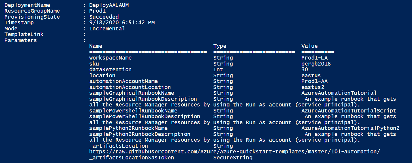 Example result when deployment is complete