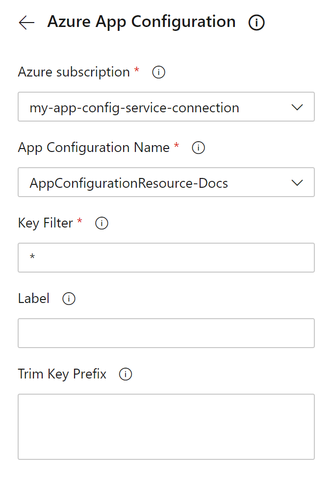 Screenshot shows the app configuration task parameters.