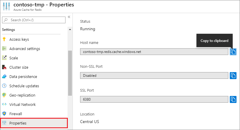 Azure Cache for Redis properties