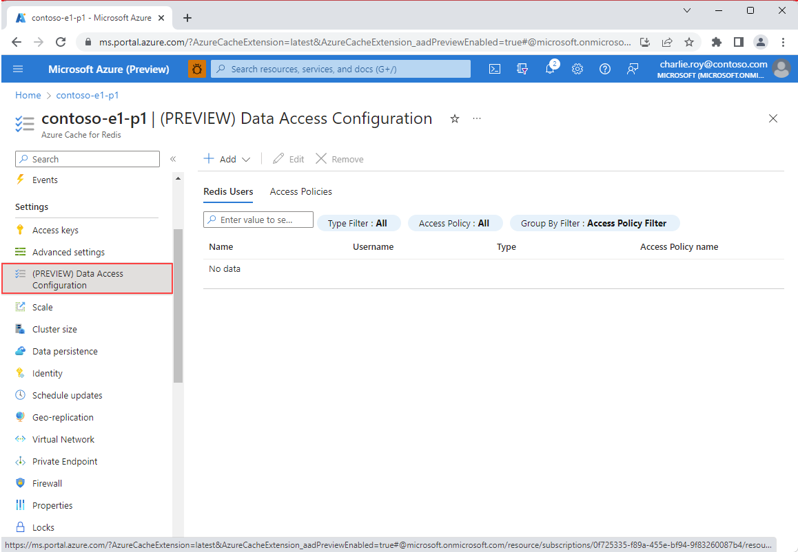 Screenshot showing Data Access Configuration highlighted in the Resource menu.