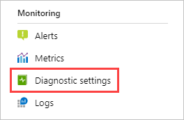 Screenshot of the Monitoring section of a resource menu in Azure portal with Diagnostic settings highlighted.