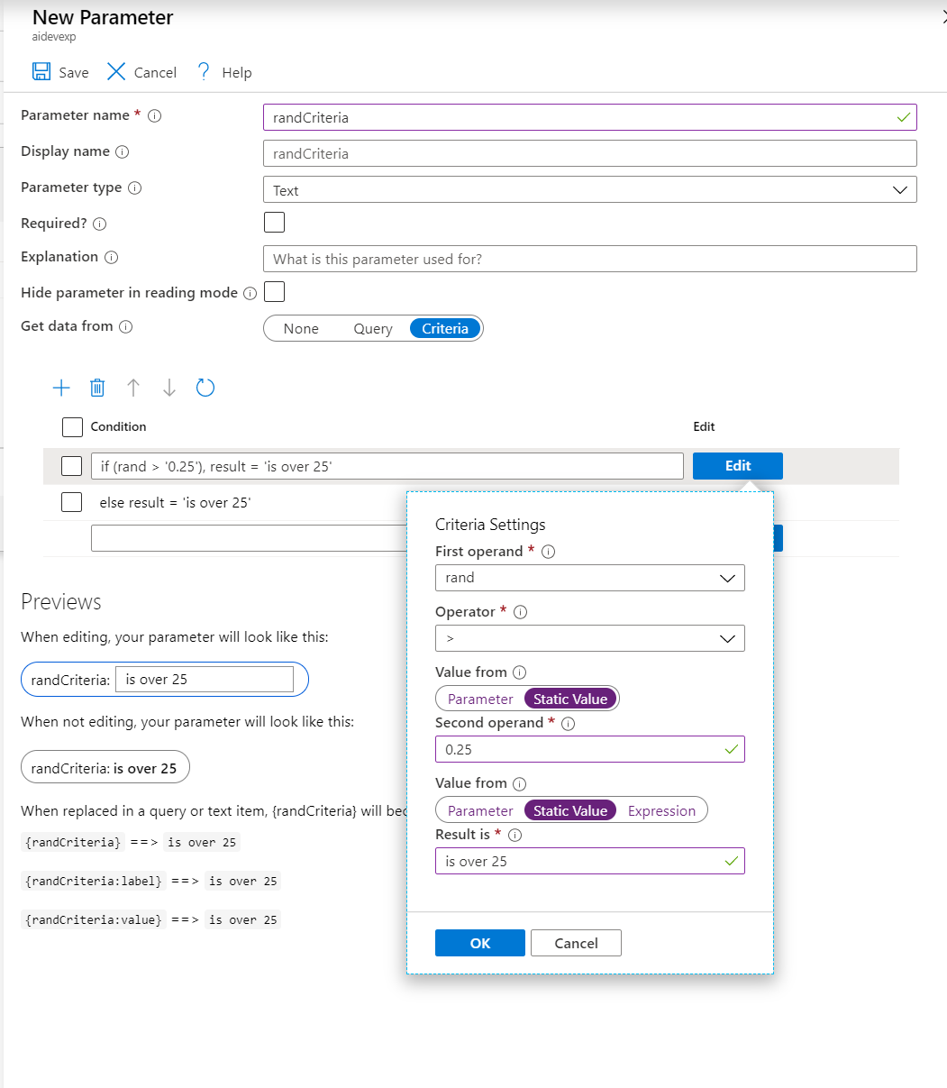 Screenshot that shows the Criteria Settings form filled in.