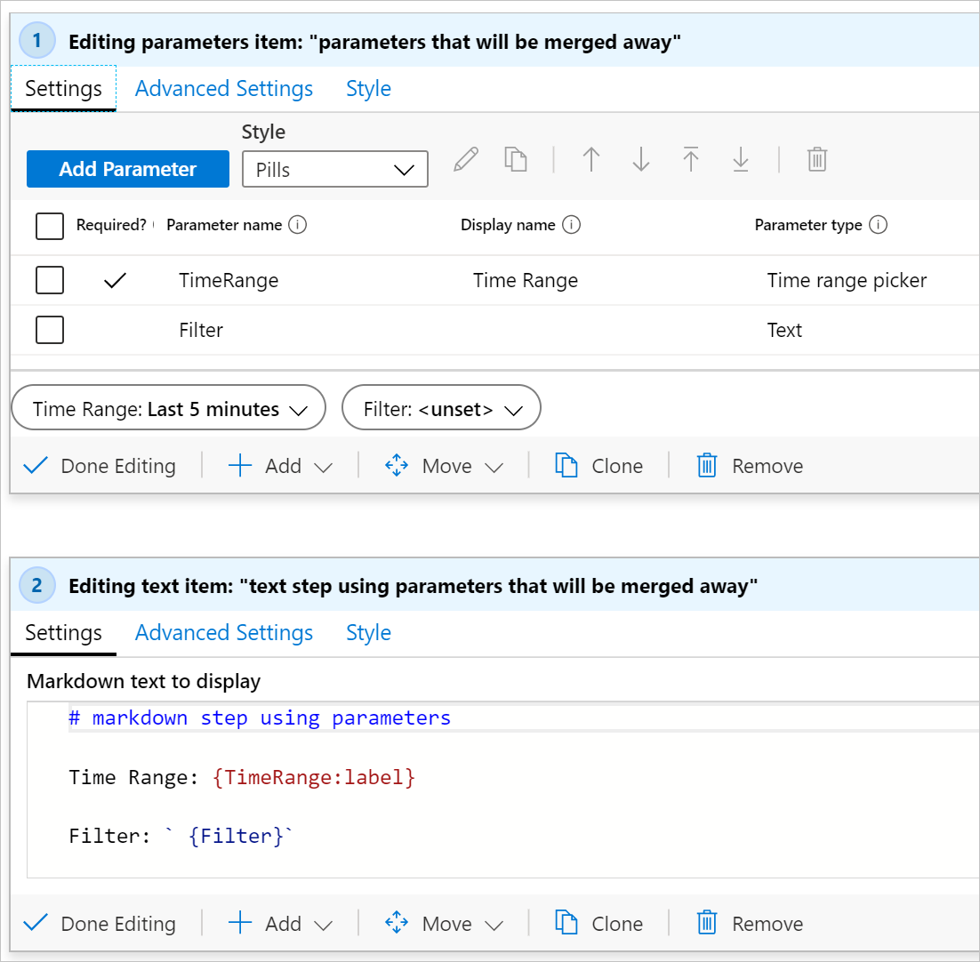 Editing a parameter item for second template