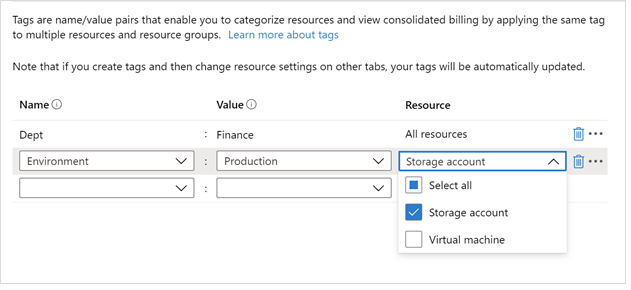 Screenshot of Microsoft.Common.TagsByResource UI element in a deployment.