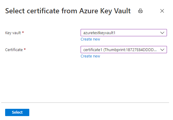 Microsoft.KeyVault.KeyVaultCertificateSelector select certificate