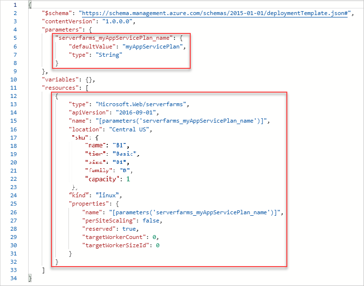 Resource Manager template export template exported template