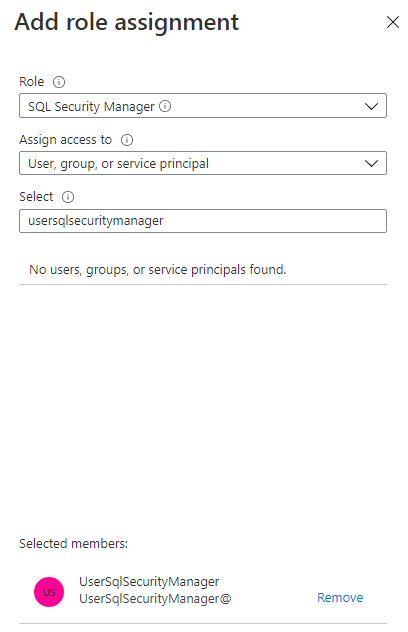 Screenshot from the Azure portal of the Add role assignment panel.