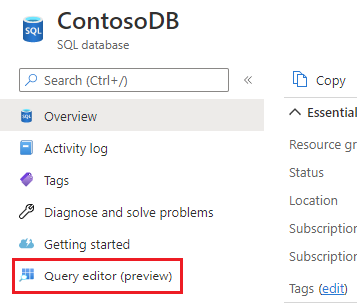 Screenshot that shows selecting query editor.