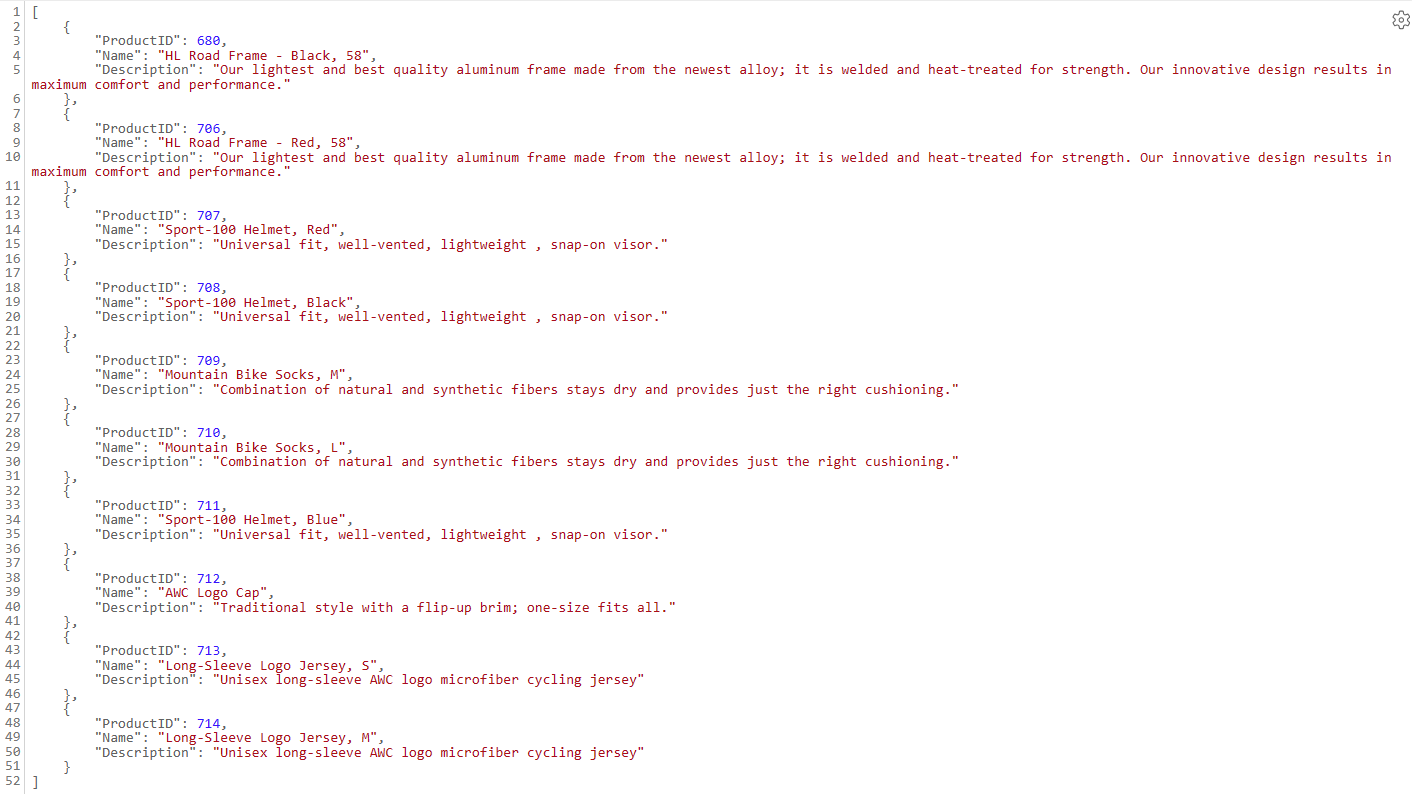 Screenshot from a web browser of the Flask return page.