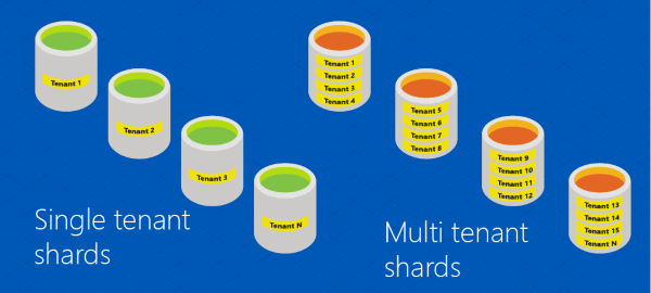 Diagram of Single and multi-tenant databases.