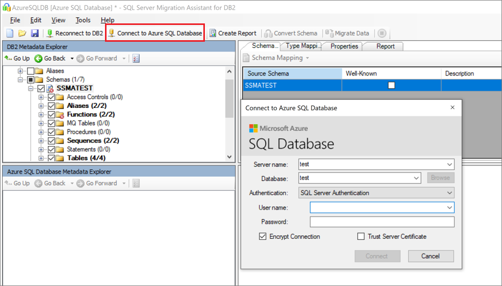 Screenshot that shows the details needed to connect to the logical server in Azure.